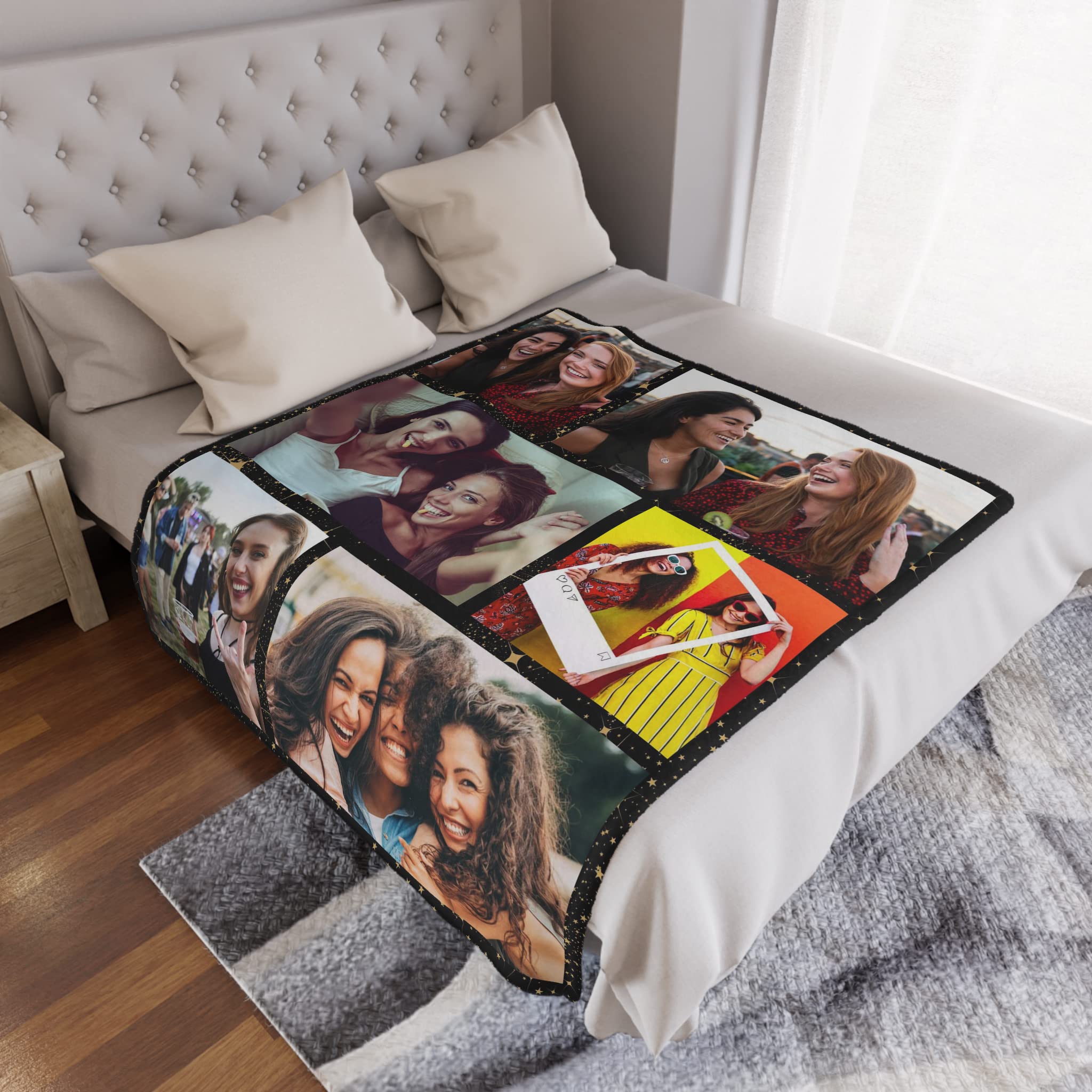 **Personalized Photo Blanket - Custom Text & Collage Fleece Throw Blanket for Best Friends, Sisters & BFF - Soft Flannel Gift for Birthday, Anniversary & Christmas - Perfect for Cuddling, Home Decor & Thoughtful Gifts**
