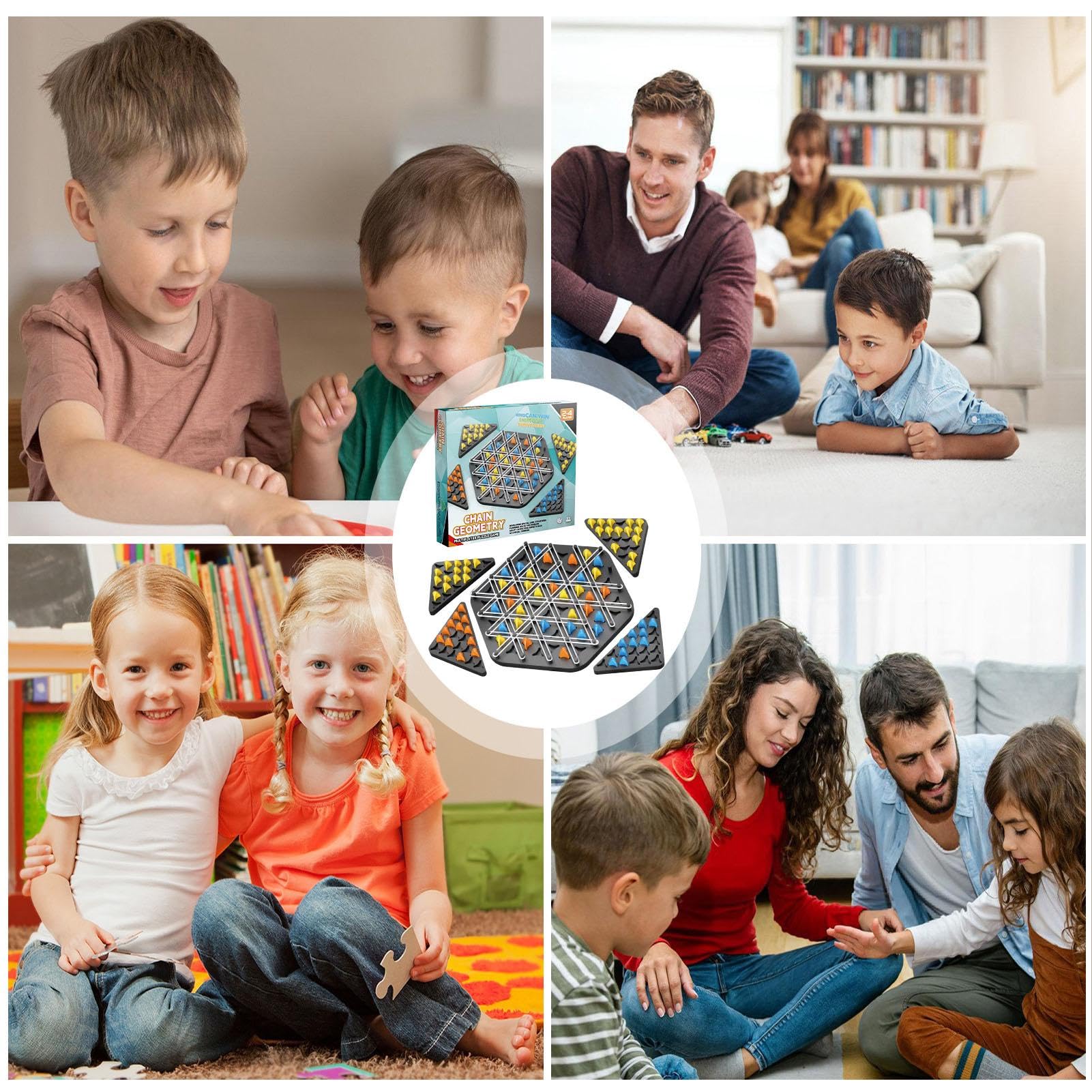 Triggle Game - Chain Triangle Strategy Board Game for 2-4 Players, ABS Plastic Peg Game with Elastic Bands, Fun Family Party & Travel Game for Adults and Kids - Perfect for Game Nights, Road Trips and Classroom Activities