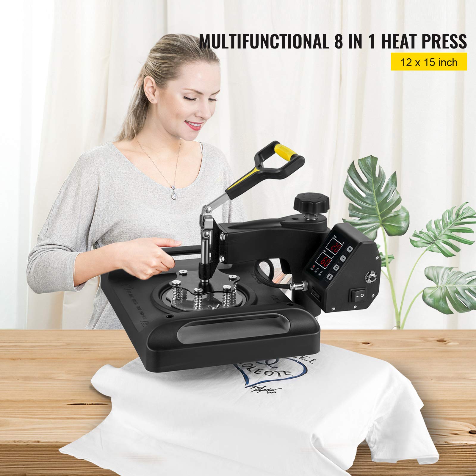 VEVOR 8-in-1 Digital Heat Press Machine 12x15 Inch with 360° Swing Away - Professional T-Shirt, Hat, Mug & Plate Sublimation Transfer Press for DIY Crafts & Small Business (Black) | Perfect for Custom Apparel, Promotional Items & Personalized Gifts