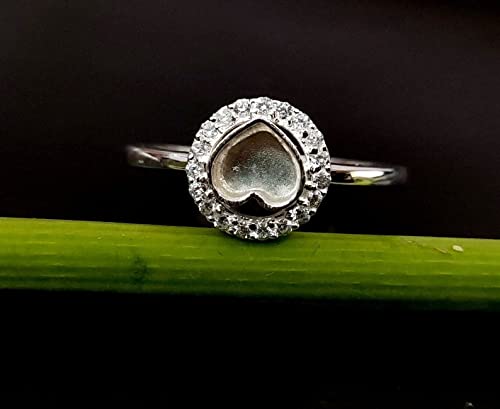 925 Sterling Silver Round Bezel Setting with Small CZ Gemstones - Heart Shape DIY Ring Setting for Resin Jewelry Making - Perfect for Pendants, Earrings & Craft Projects