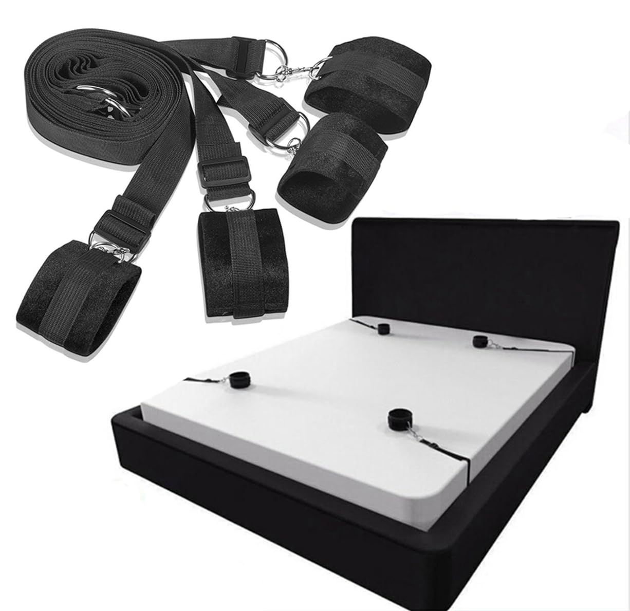 **Queen Size Bed Restraints for Couples – Adjustable Bondage Kit with Hand & Foot Cuffs – King Bed Restraint Set for BDSM, Submissive Play & Spicing Up Intimacy – Perfect for Roleplay & Sensory Exploration**