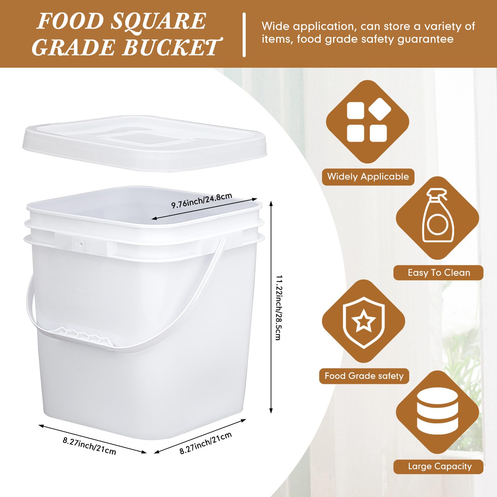 Mumufy 5-Pack 3.5 Gallon Square Food Grade Plastic Buckets with Lids & Handles - Airtight Storage for Dry Food, Charcoal, Camping Gear, Fishing Supplies (White) - Perfect for Kitchen Pantry, Outdoor Adventures & Bulk Food Organization