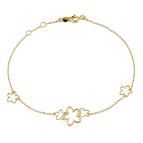 14K Yellow Gold Triple Flower Charm Bracelet for Women - Elegant Floral Jewelry Gift for Birthday, Anniversary & Special Occasions