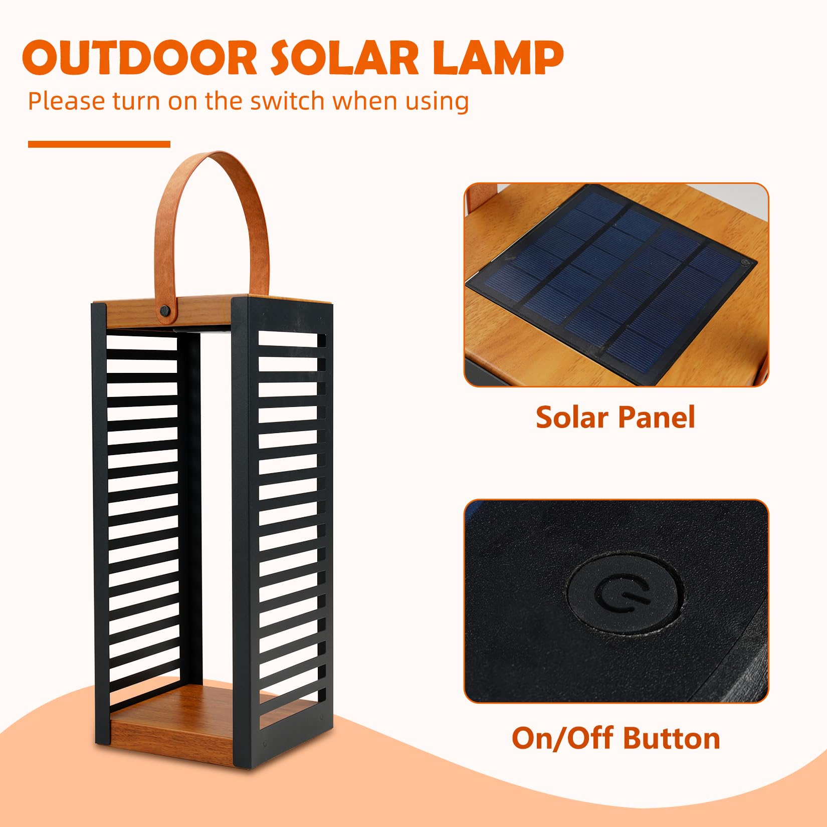 Solar Powered Outdoor Floor Lamp - Waterproof Metal Solar Lantern with Handle for Patio, Garden, Yard, Porch - Perfect for Landscape Lighting, Pathway Illumination, and Backyard Decor