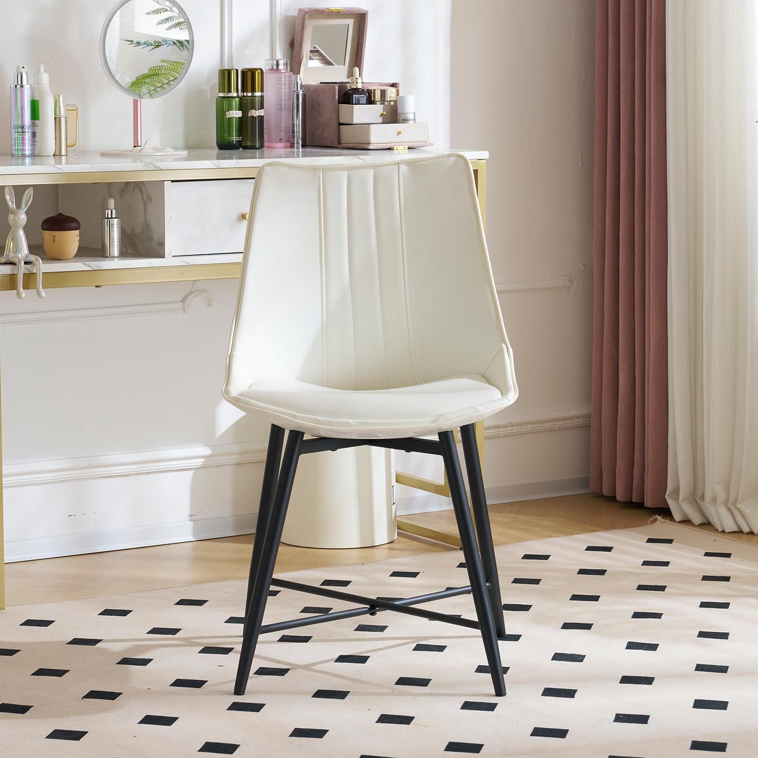ANOUR PU Leather Dining Chairs Set of 2 - Modern Kitchen & Dining Room Armless Chairs with Metal Legs, Comfortable Upholstered Side Chairs for Home, Restaurant, Office - White (Perfect for Small Spaces & Contemporary Decor)