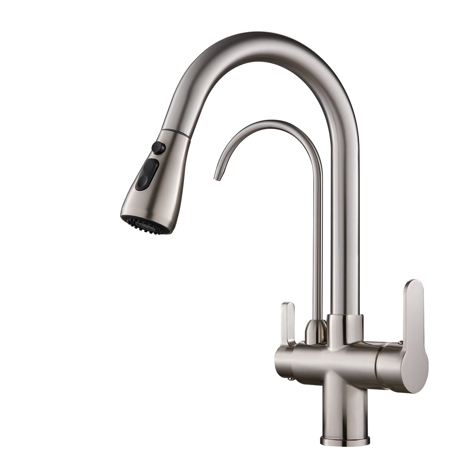 TSIBOMU 3-in-1 Pull Down Kitchen Faucet with Drinking Water Filter - Brushed Nickel Finish | 2 Handle Design for Easy Control | Perfect for Modern Kitchens, Cooking & Dishwashing