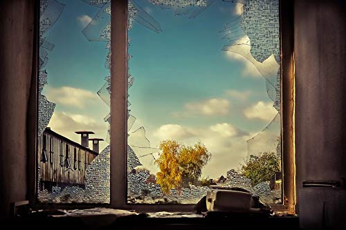 20x30 Inch Vintage Broken Window Glass Factory Laminated Poster - Vibrant Colors & High-Quality Print - Perfect for Home Decor, Office, or Gift - Fits Standard Frames