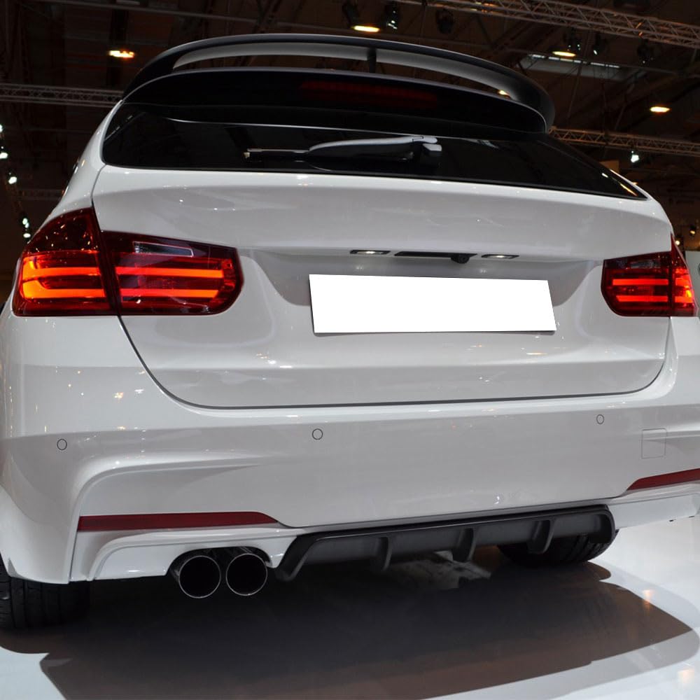 IKON MOTORSPORTS Rear Diffuser for 2012-2018 BMW F30 3 Series (328i & 340i) - M-Tech M Sport Style Rear Bumper Lip Diffuser with Twin Muffler Single Out | Perfect for Car Upgrades & Performance Enhancement