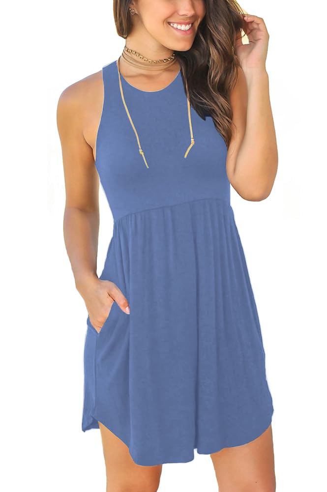 HiMONE Women's Summer Sleeveless Sundress - Casual Beach Dress with Pockets, Petite Flowy Sun Dress for Vacation 2024 | Perfect for Beach Trips, Pool Parties & Summer Outings