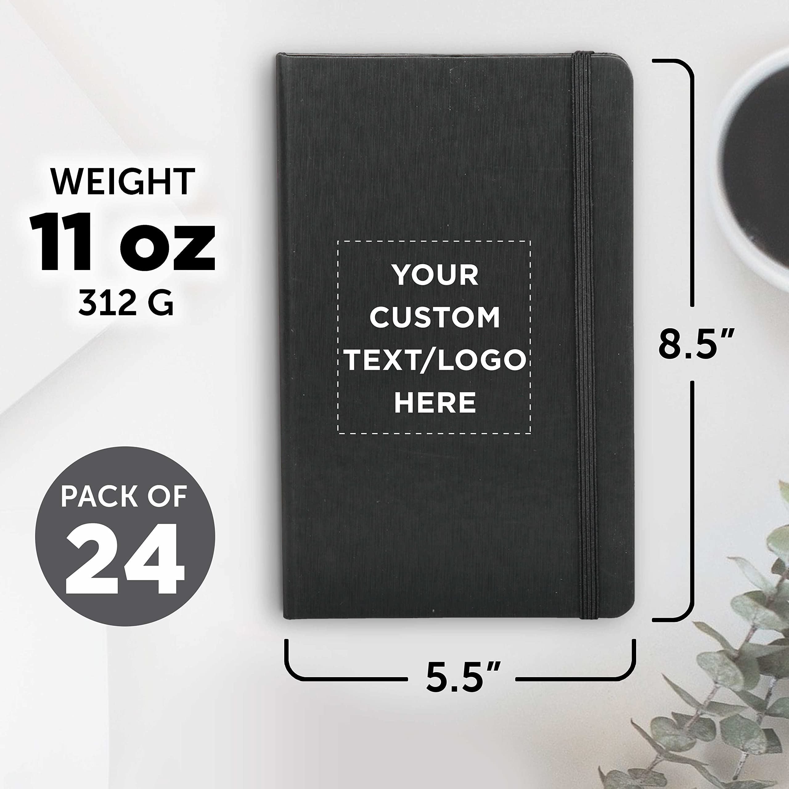 Custom Hardcover Notebook Journals with Elastic Band - Set of 24 Personalized Bulk Pack for School, Office & Home Use - Premium Black Writing Notebooks - Ideal for Note Taking, Journaling, Gift Giving & Business Meetings