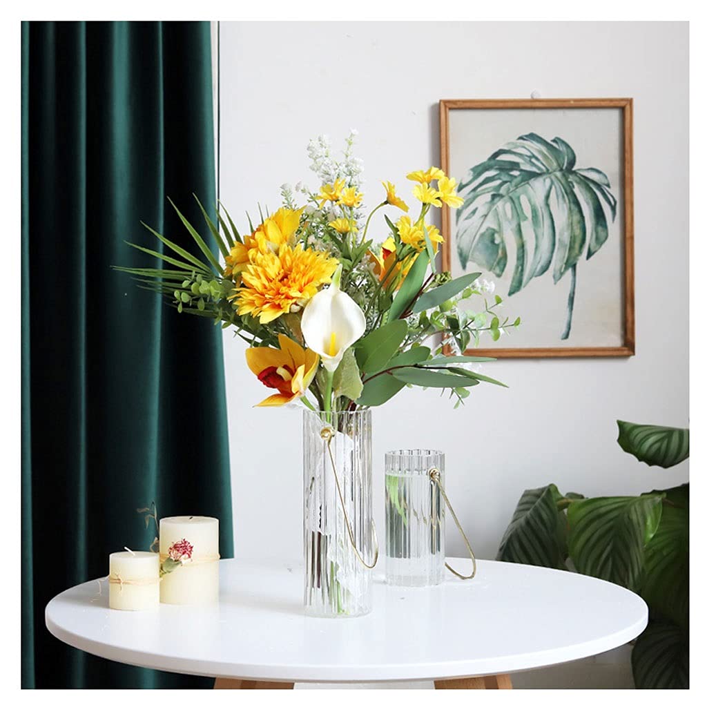 Artificial Chrysanthemum Flowers with Glass Vase - Realistic Fake Flowers for Wedding Bouquet, Home & Hotel Decor - Perfect for Porch, Entrance, Table Centerpieces and Floral Arrangements