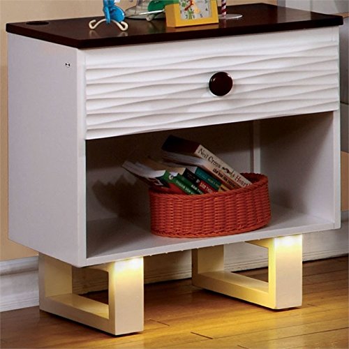 Allora Single Drawer Nightstand - White & Dark Walnut Finish Bedside Table for Bedroom, Living Room or Office