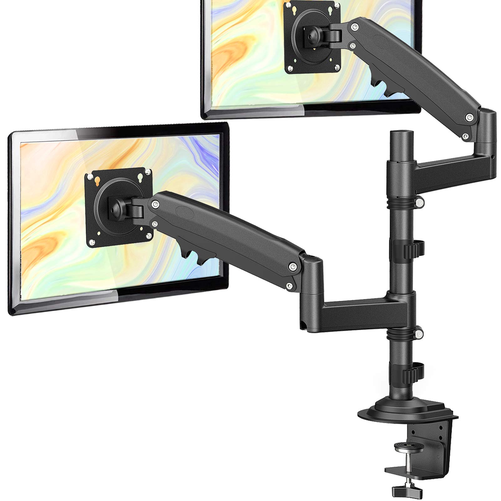 ErGear Dual Monitor Mount Arm 13-32 Inch - Adjustable Gas Spring Desk Stand with VESA 75/100mm, C Clamp & Grommet Mounting for Flat/Curved Screens (Holds 26.5lbs) - Perfect for Home Office, Gaming Setup & Workspace Ergonomics