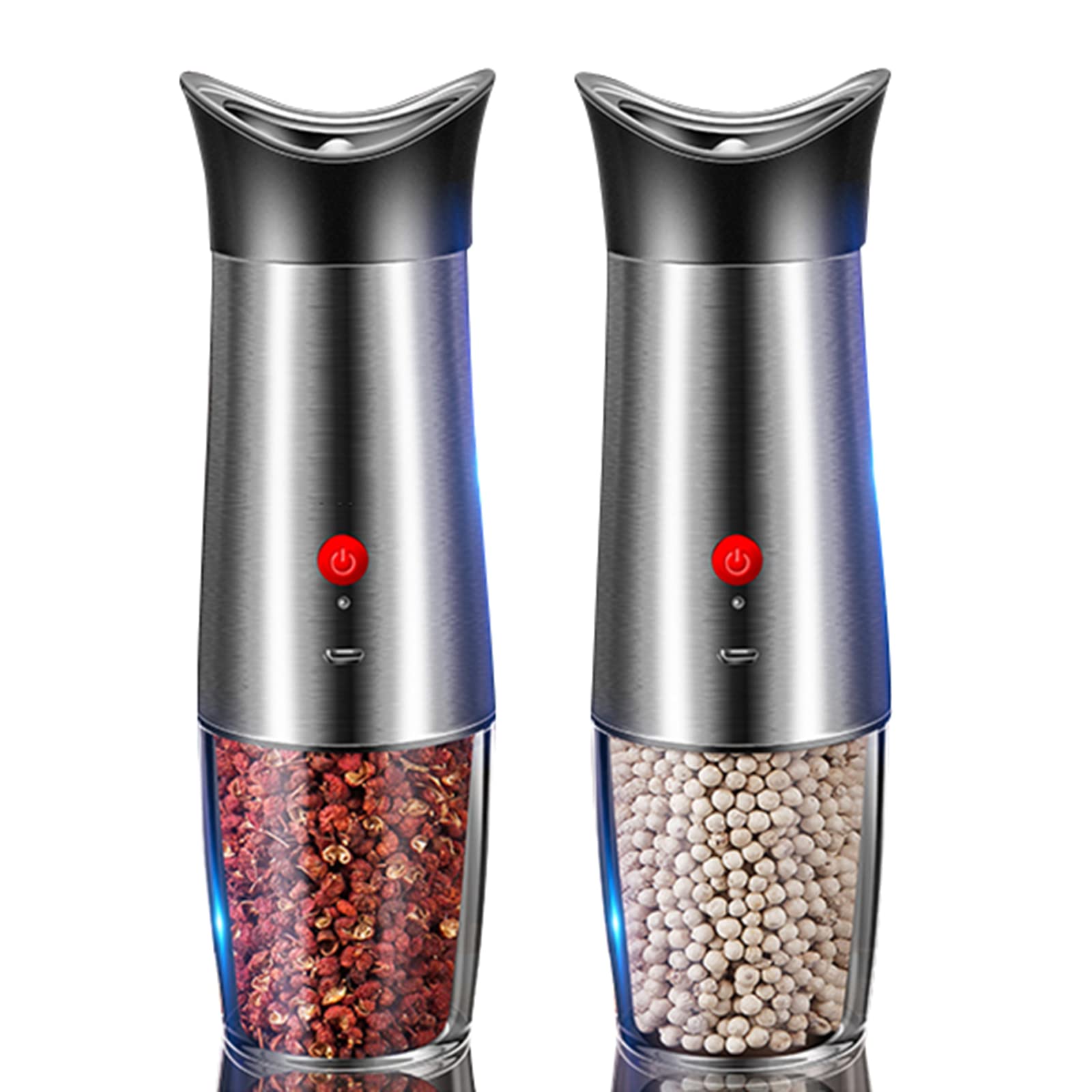 Electric Salt and Pepper Grinder Set - USB Rechargeable Stainless Steel Mill with Adjustable Coarseness & LED Light - 140ml Refillable Capacity - Perfect for Kitchen, Dining Table, Camping & Gifts