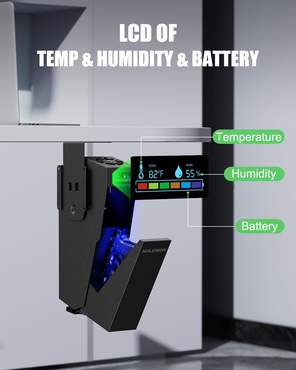 Biometric Gun Safe for Pistols - Quick Access Fingerprint Handgun Safe with Drop Down Design | Car, Desk, Bedside & Nightstand Security Storage for Home & Vehicle Protection
