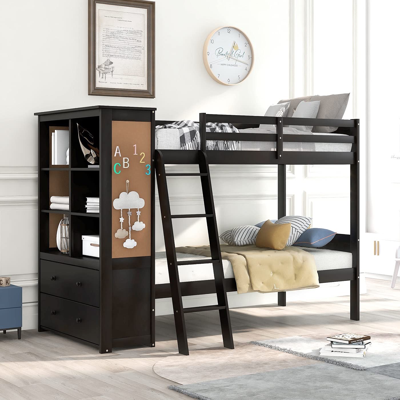 Kids Twin Over Twin Bunk Bed with Guardrails & Ladder - Space-Saving for Small Rooms
