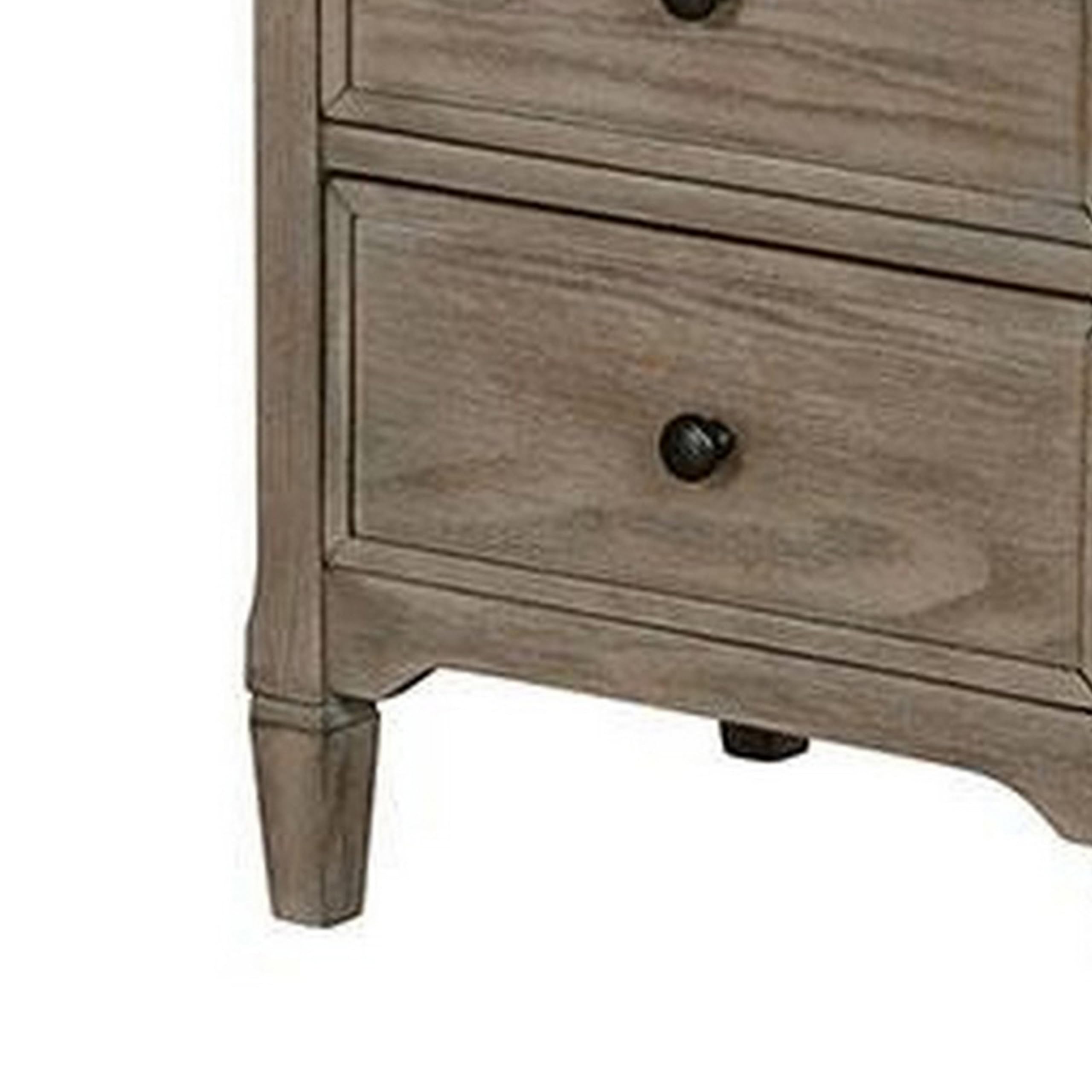 Benjara 2-Drawer Wooden Nightstand with Round Knobs - Gray Finish Bedside Table for Bedroom, Living Room & Office Furniture