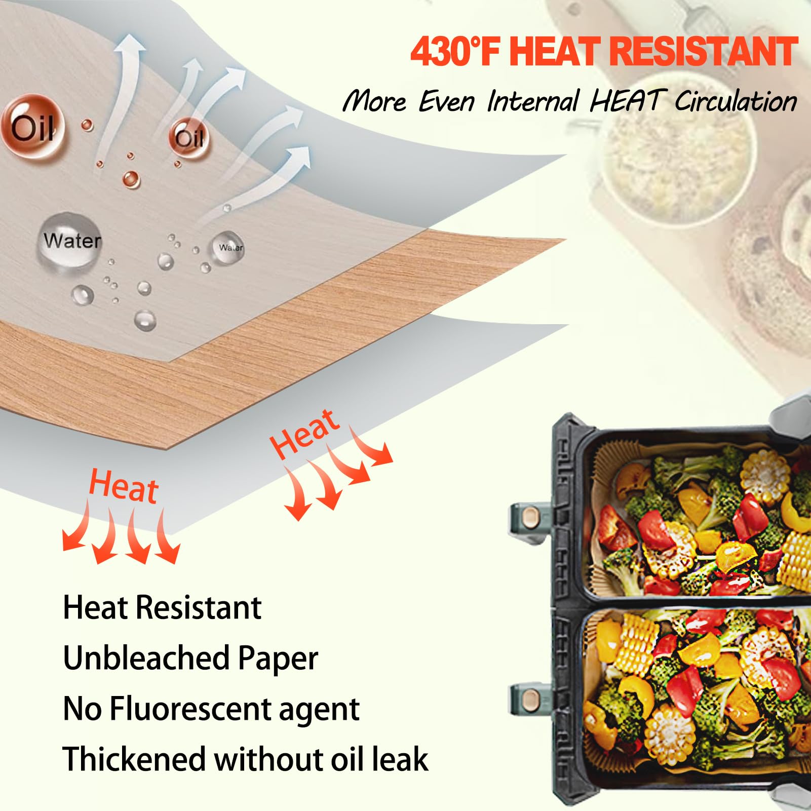 Ninja Foodi Air Fryer Liners - Disposable Parchment Paper Liners for Ninja DZ071 Dual Air Fryer | Rectangle 2 Basket Liners | Perfect for Healthy Cooking, Quick Meals & Easy Cleanup