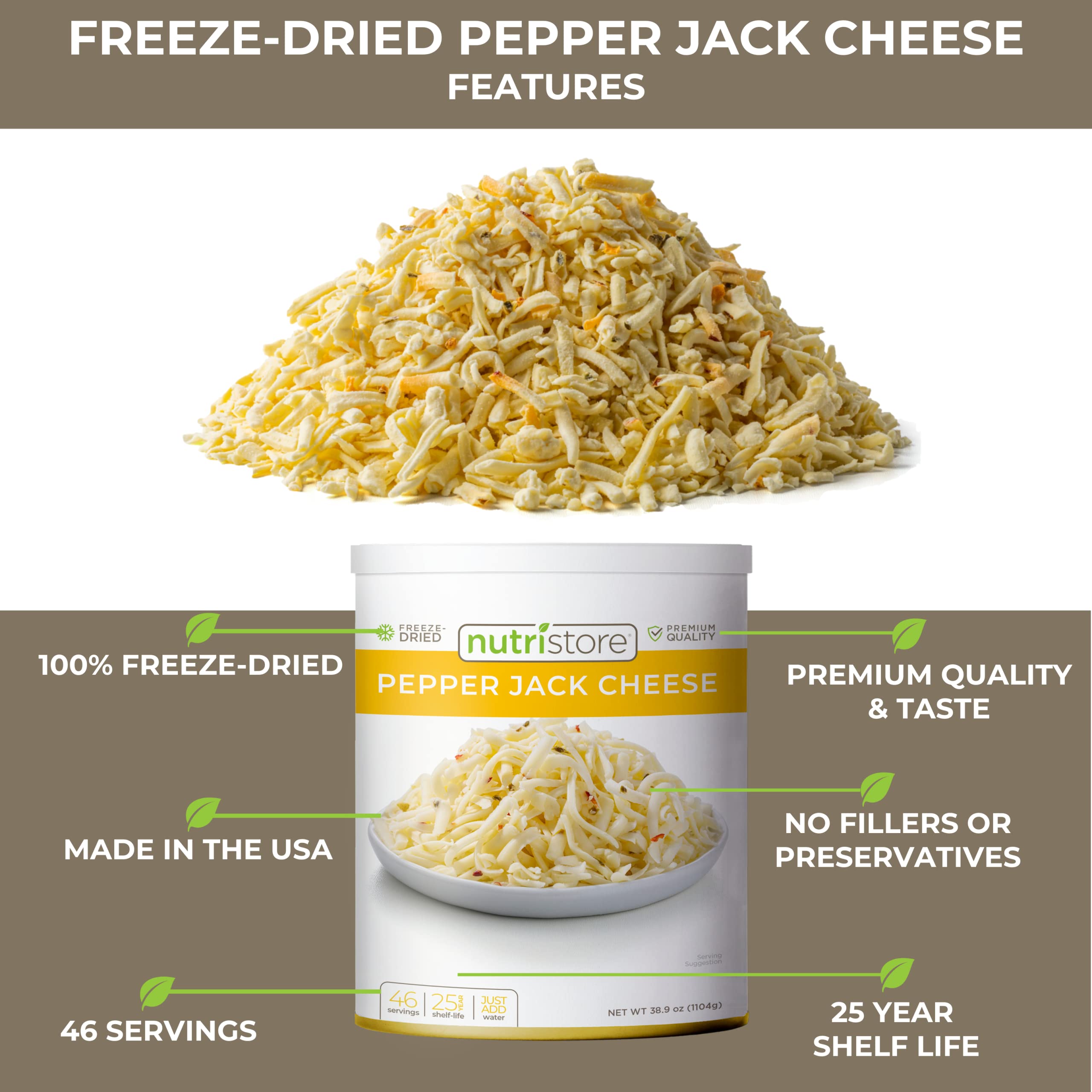 Freeze-Dried Pepper Jack Cheese Shreds - Long Shelf Life 25 Years | Emergency Food Storage & Survival Supplies | Perfect for Camping, Hiking, Backpacking Meals | Healthy Snack for Outdoor Adventures & Prepper Pantry