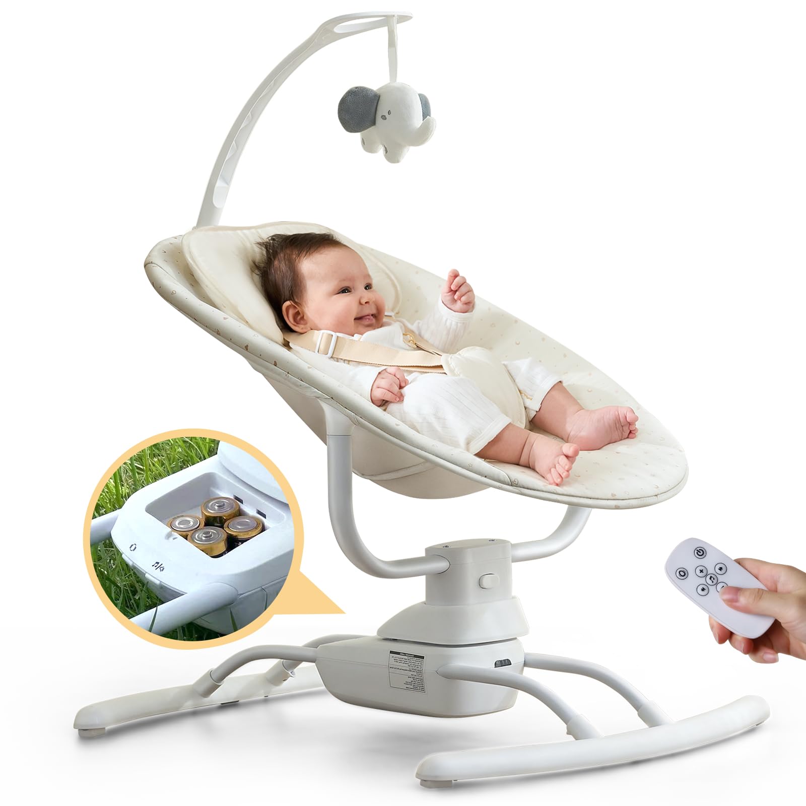 Electric Baby Swing for Newborns 5-20 lbs - 3 Speed Adjustable, Portable Infant Rocker with Remote Control, 8 Soothing Music Options, AC/Battery Powered - Perfect for Nursery, Living Room & Travel Use