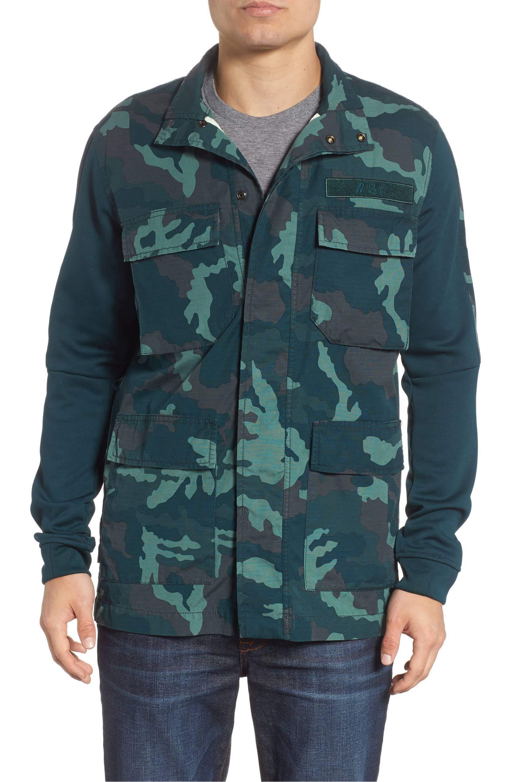 Nike Men's Camo Lightweight Field Jacket - Green, Size M/L/XL - Water-Resistant Outdoor Hunting & Hiking Jacket for Men