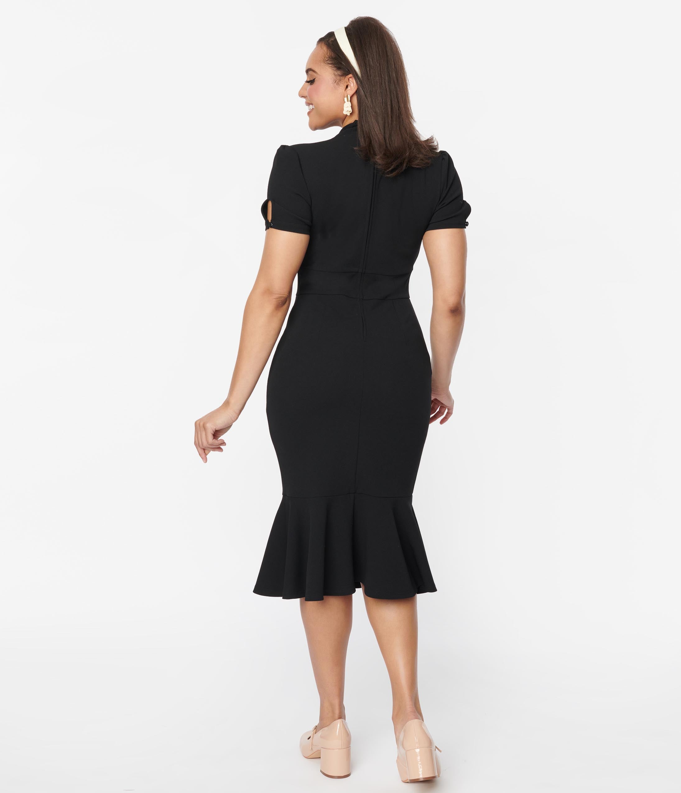 Vintage 1940s Black Holloway Wiggle Dress - Retro Swing Dress for Women, Perfect for 1940s Themed Parties, Swing Dancing, and Vintage Fashion Lovers