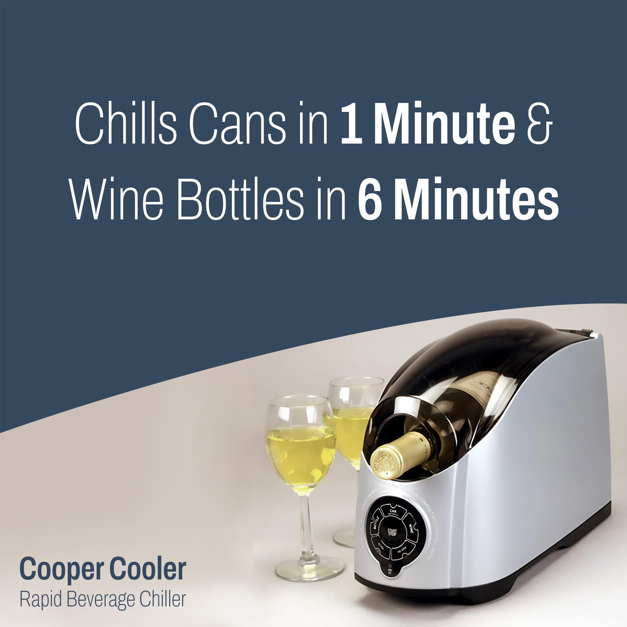 Fast Cooling Beverage & Wine Bottle Chiller for Home Bars & Dorms - Automatic Touchpad, Quick Chill Technology, Efficient Ice/Water System - Perfect for Soda, Beer, Champagne & Parties (Silver)