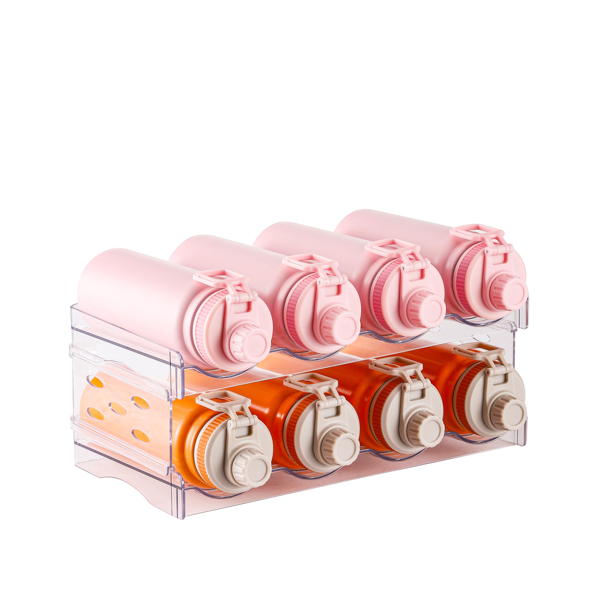 IEEK 2 Pack Clear Plastic Stackable Wine & Water Bottle Organizer - Free Standing Fridge Storage for Cabinet, Refrigerator, Pantry & Kitchen Countertops - Holds 8 Bottles - Perfect for Home, Office & Party Use