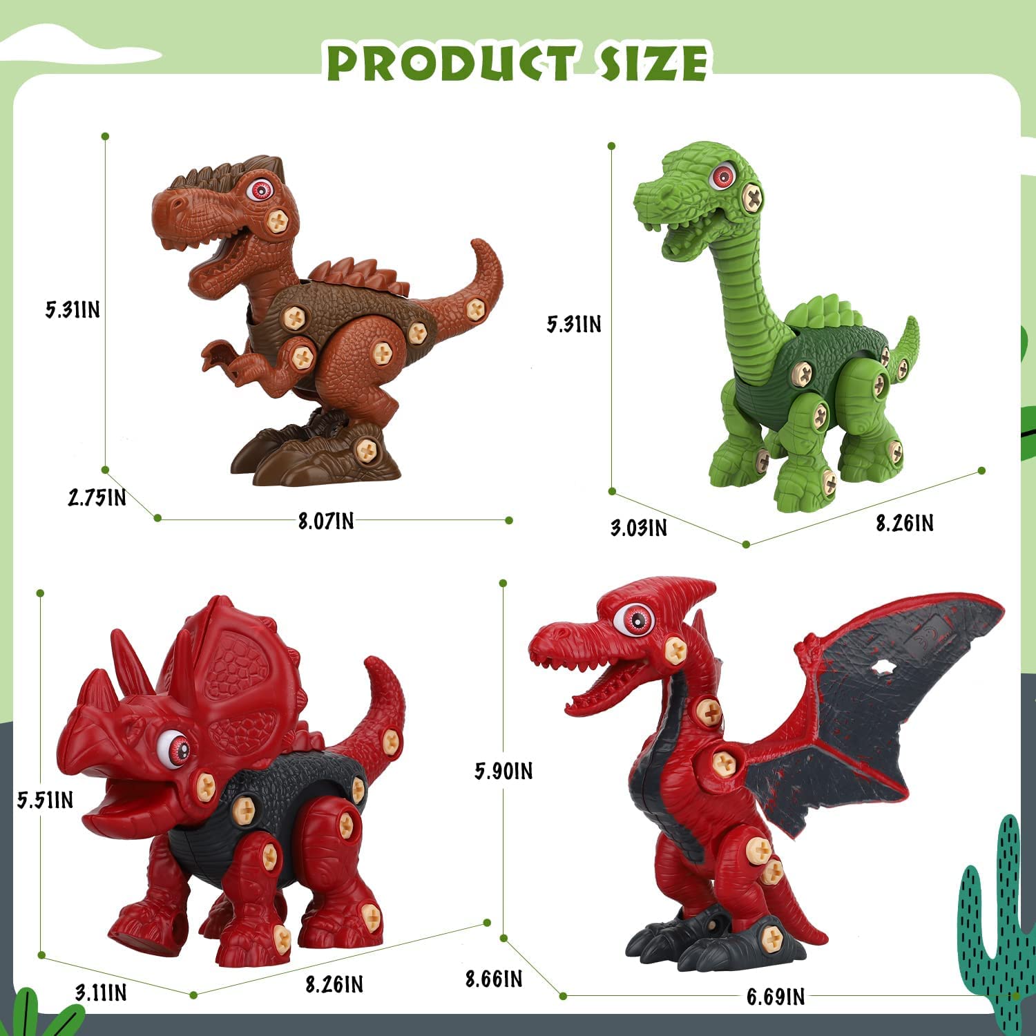 TOY Life 4-Pack Take Apart Dinosaur STEM Toys for Kids Ages 3-12 | Educational Building Construction Set with Tools | Preschool Learning Toys & Toddler Boys Gifts | Perfect for Birthday Parties, Classroom Activities & Creative Play