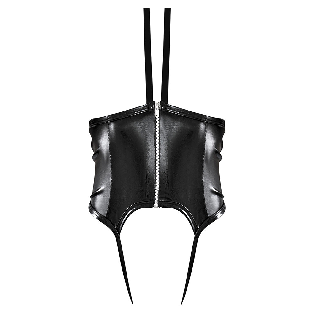 Exposed Liquid Onyx Wet Look Zip-Up Stirrup Waist Cincher for Curvy Women - Perfect for Shapewear, Corset Fashion & Burlesque Costumes