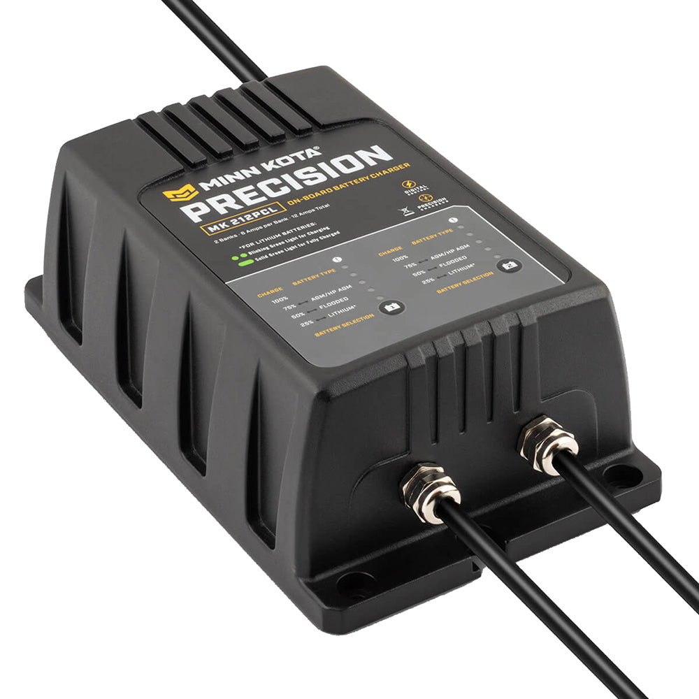 Minn Kota On Board Precision Charger MK 212 PCL - 2 Bank 6 Amp Lithium Battery Charger for Marine & Boat Trolling Motors - Perfect for Fishing, Boating & Water Sports