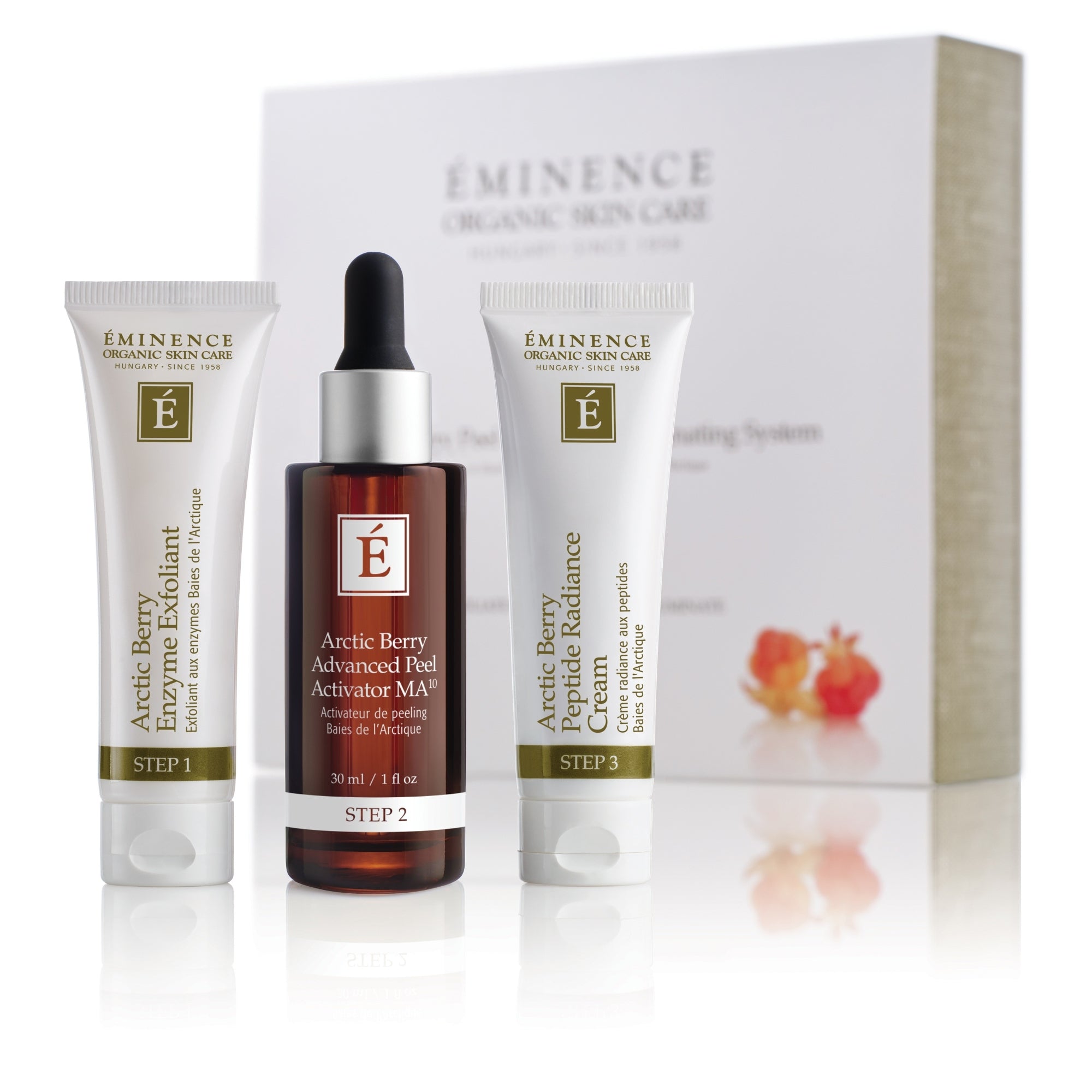 Eminence Organics Arctic Berry Peel & Peptide Illuminating System - Brightening Facial Treatment for Glowing Skin | Perfect for Anti-Aging & Dull Skin Care Routine