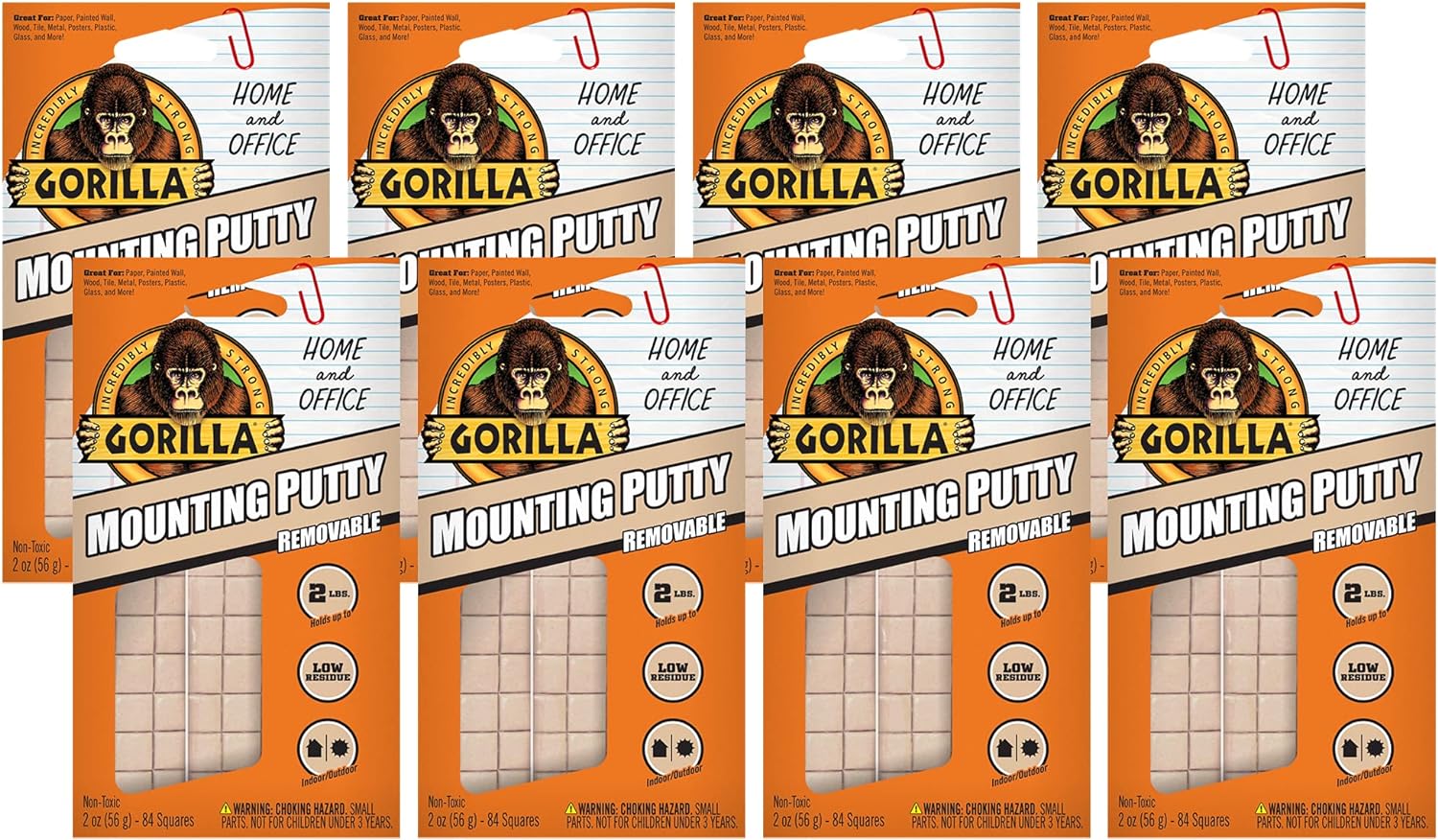 Gorilla 672 Squares of Non-Toxic Mounting Putty - Removable & Repositionable Adhesive for Hanging Posters, Photos & Decor (Natural Tan) - Perfect for Home, Office & Classroom Use