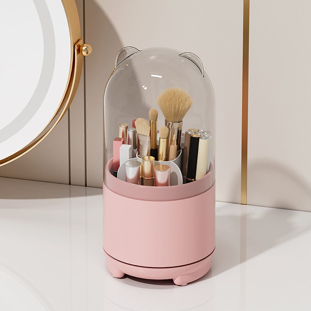 360° Rotating Transparent Makeup Brush Organizer - Dust Proof Cosmetic Storage Box for Brushes & Beauty Tools (White) | Perfect for Vanity, Bathroom & Travel Organization