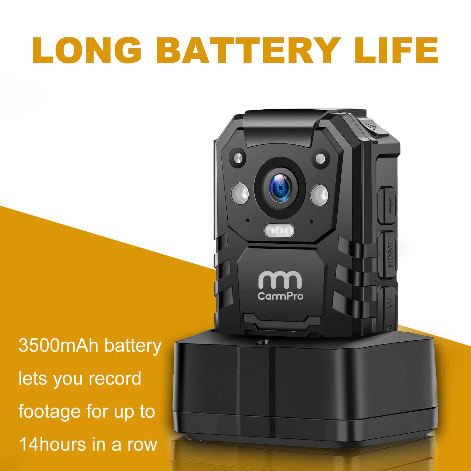 CammPro 1440P 2K Police Body Camera with 128GB Memory, Waterproof Wearable Camera with Audio Recording, Night Vision & GPS - Ideal for Law Enforcement, Security Patrols, and Evidence Collection