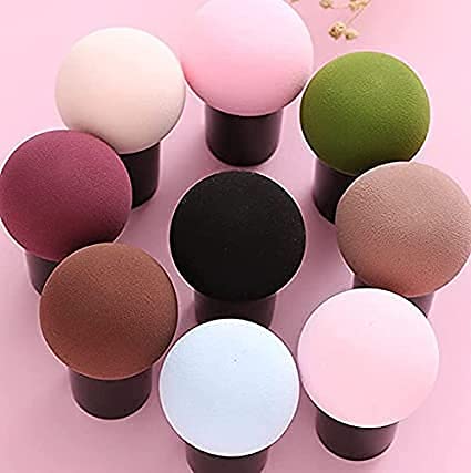 MH Collection Foundation Powder Puff - Premium Cosmetic Sponges & Mushroom Makeup Brushes - Blender Sponge Face Brush with Handle Case for Liquid, Cream, Powder (Brown) - Perfect for Professional Makeup Application & On-The-Go Touch Ups