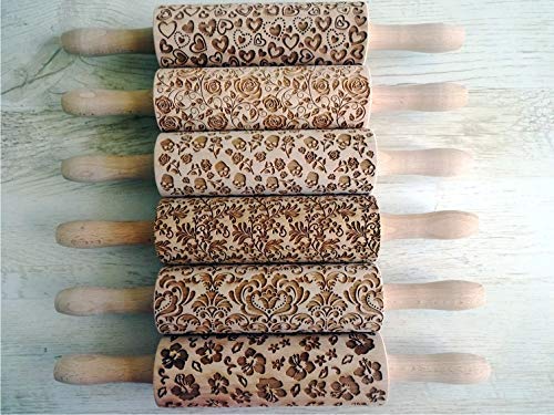 6-Piece Laser Engraved Embossing Rolling Pin Set for Homemade Cookies - Custom Patterns - Perfect for Baking, DIY Crafts & Holiday Cookie Decorating