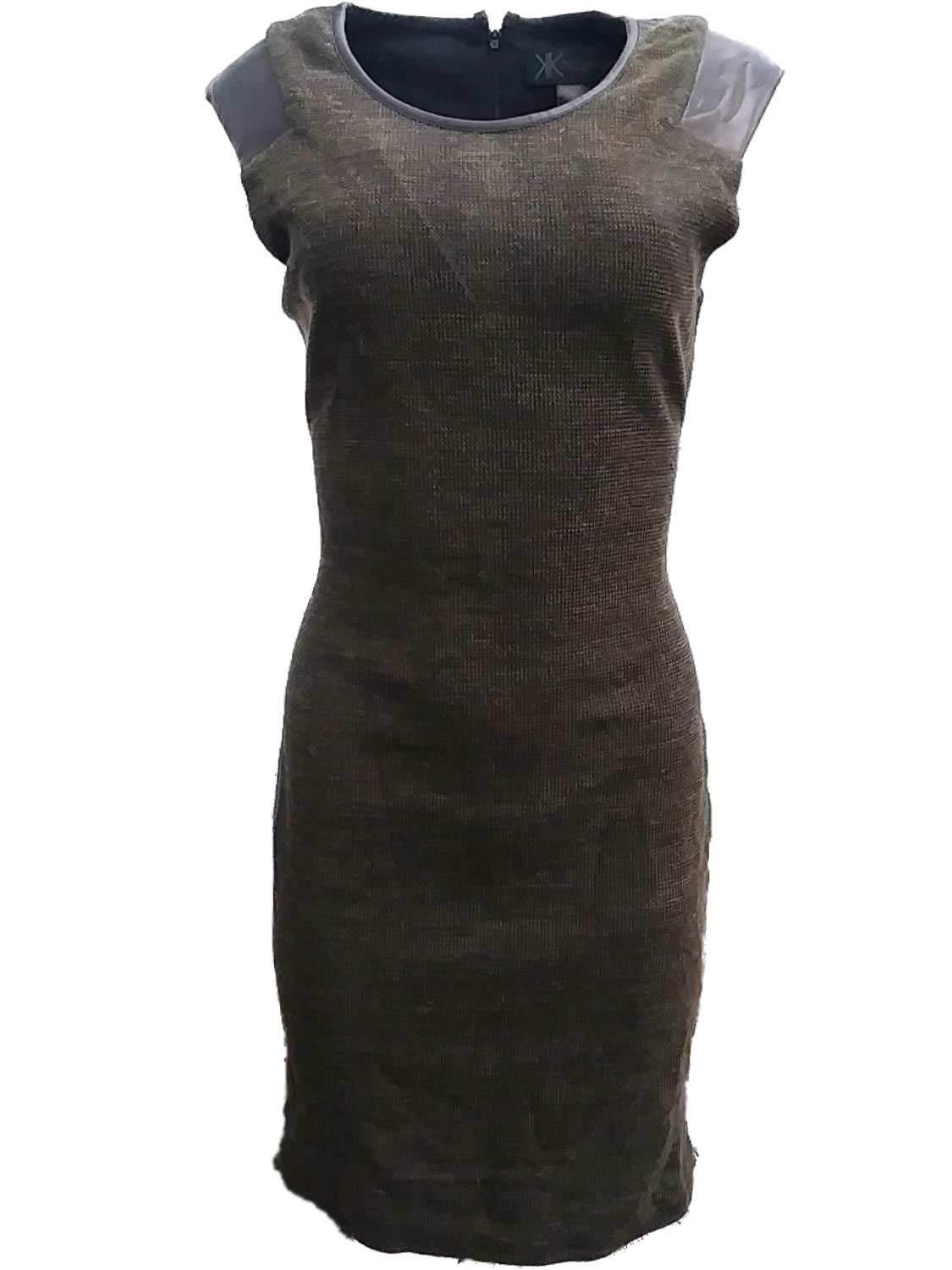 Women's Olive Green Tweed Pencil Bodycon Dress - Size Large | Slim Fit Office Work Dress for Business, Cocktail Parties & Formal Events