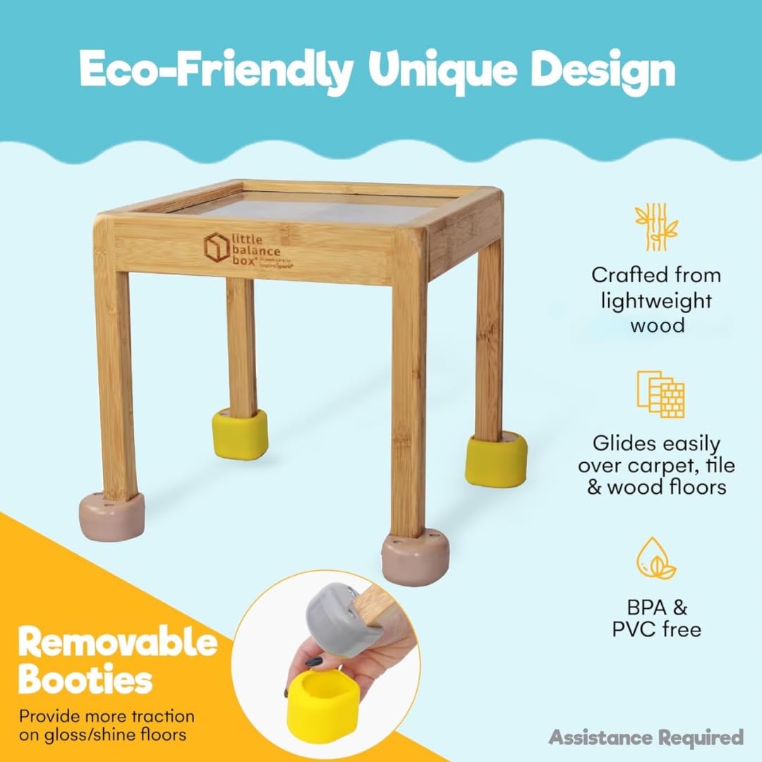 Best 2-in-1 Wooden Push Pull Walker Toy for Toddlers - Little Balance Box with Spring Feet, No Wheels Design - Perfect First Walker for Boys & Girls (Grey + Booties) - Ideal for Learning to Walk, Developing Balance & Motor Skills