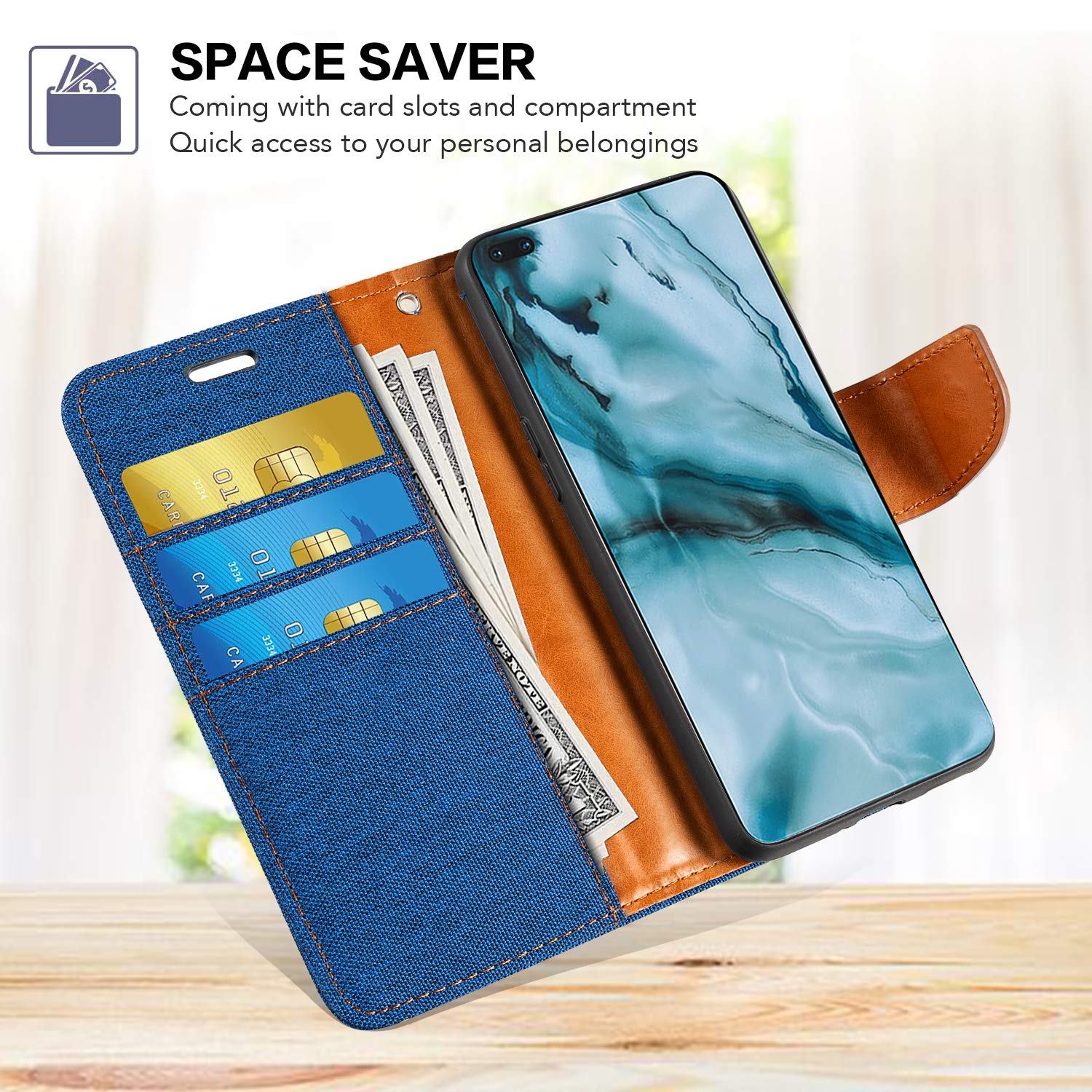 Premium Oxford Leather Wallet Case with Soft TPU Back Cover & Magnetic Closure for Infinix Hot 10 - Blue | Slim Protective Phone Cover with Card Slots & Kickstand for Daily Use, Travel & Business