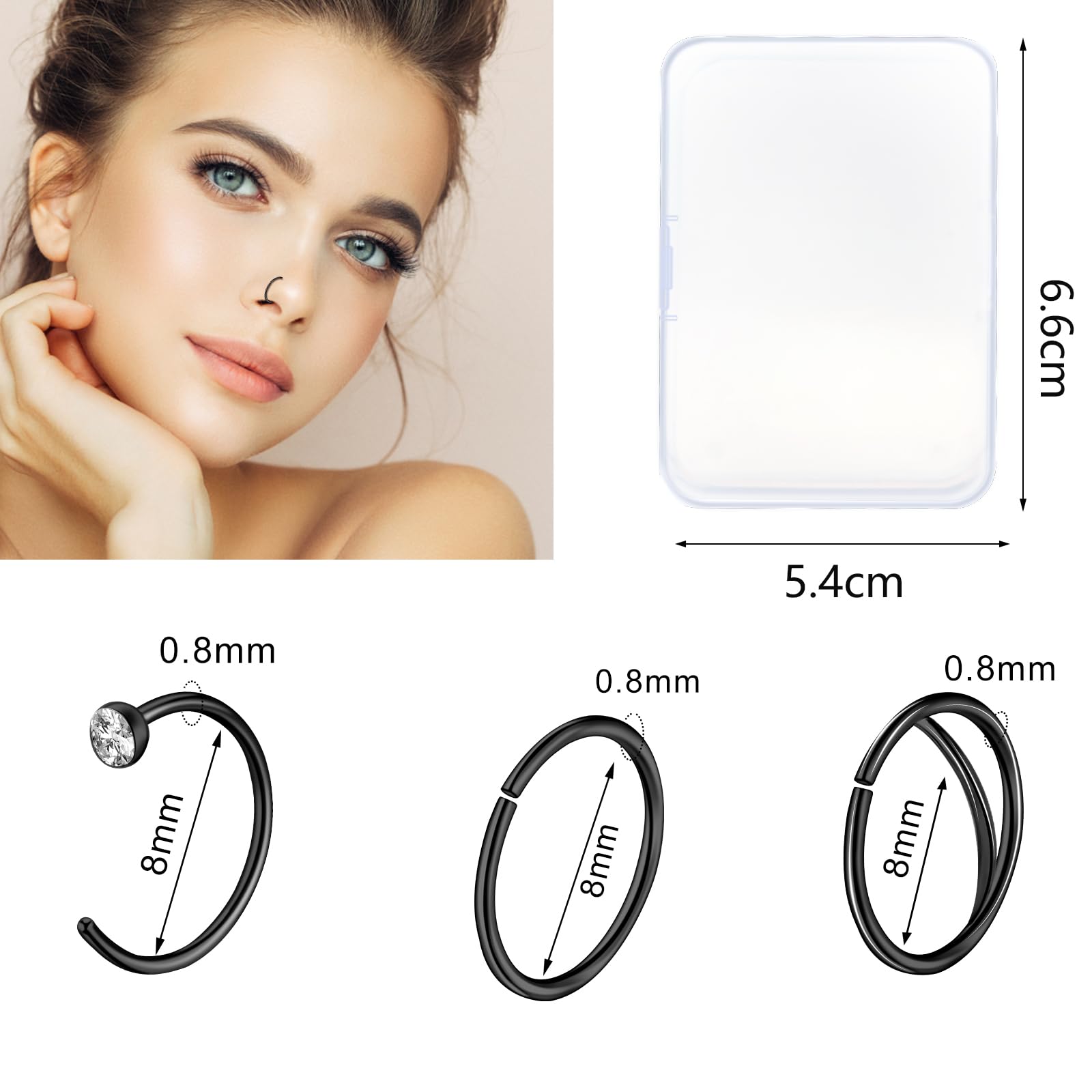 ONESING 29 Pcs Black Nose Rings for Women & Men - L Shape, Studs, Hoop Stainless Steel Nose Jewelry Set | Perfect for Piercing, Gifts & Everyday Wear