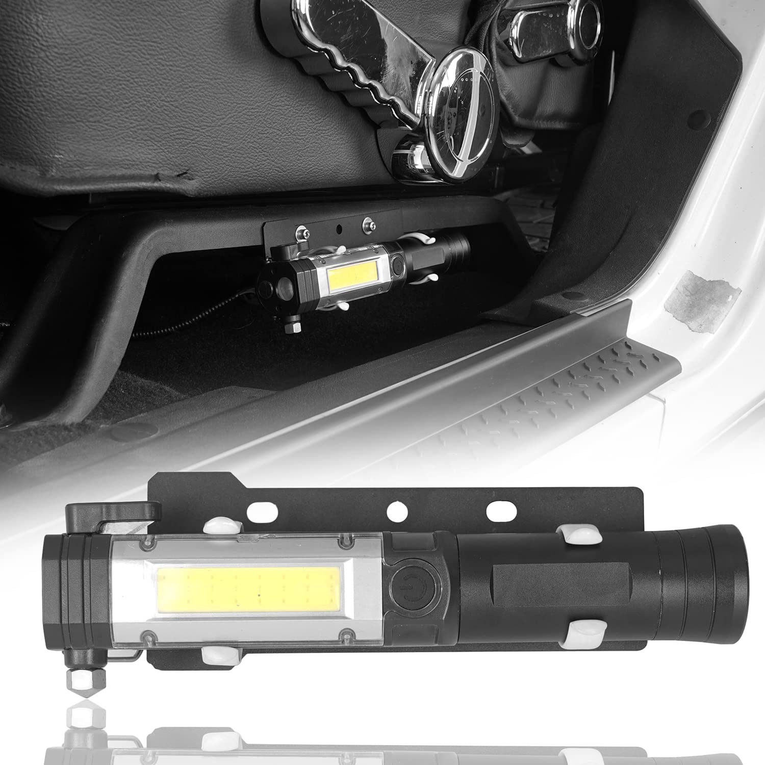 Hooke Road Universal Flashlight Holder Mount for 2011-2018 Jeep Wrangler JK & Unlimited (Sport, Sahara, Rubicon) - Heavy Duty Tactical Light Clip with Quick Release (Batteries Not Included) | Perfect for Off-Roading, Camping & Emergency Vehicle Use