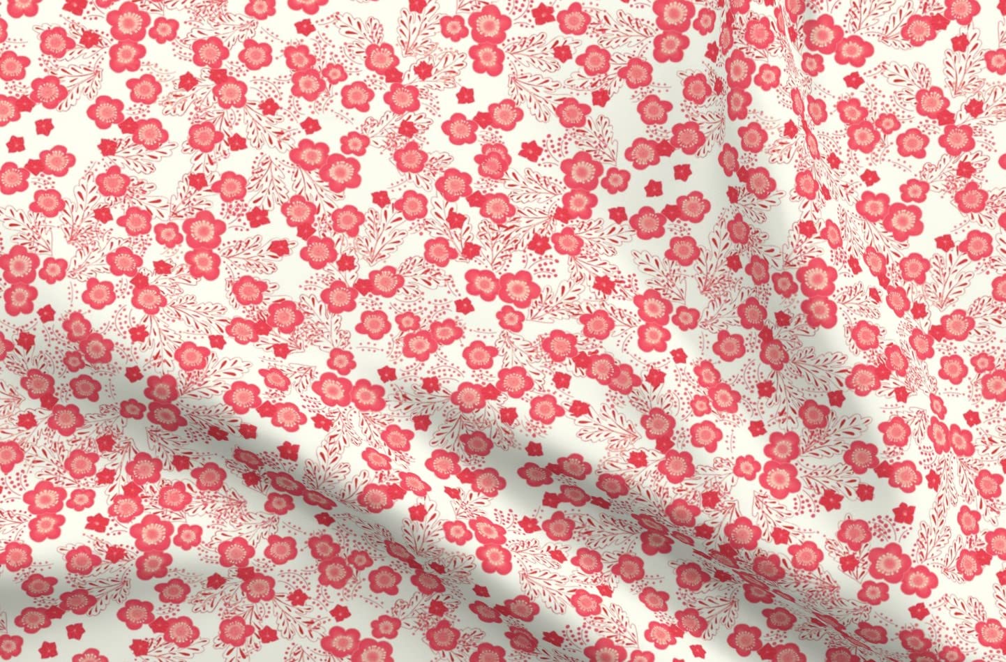Premium Spoonflower Fabric - Floral Coral Japanese Print on Soft Minky Fabric Fat Quarter - Perfect for Sewing Baby Blankets, Quilt Backing & Plush Toys | Nursery Decor, DIY Crafts & Home Decor Projects