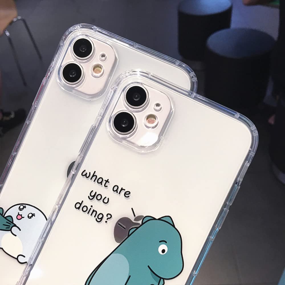 Durable Cartoon Dinosaur Couple Phone Case for iPhone 13 Pro Max/12/11/X/XS/XR/7/8 Plus/SE - Shockproof Soft TPU Clear Cover with Cute Animal Design - Perfect for Couples Gift & Everyday Protection