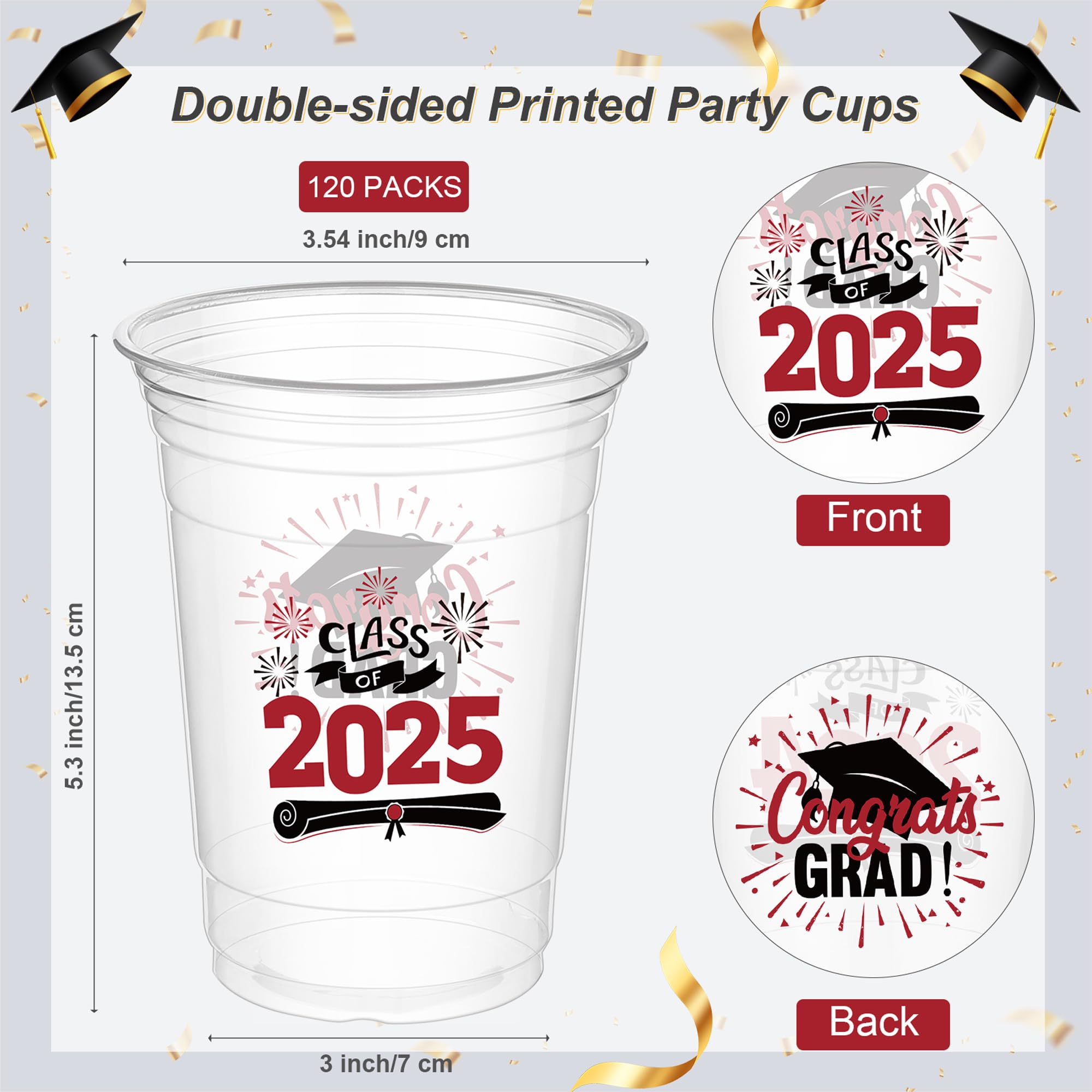 120 Pack 16oz Disposable Graduation Plastic Cups - Bulk Red Party Cups for Graduation Ceremony, Commencement, School Celebrations & Party Favors - Perfect for Graduation Decorations, College Parties & School Events