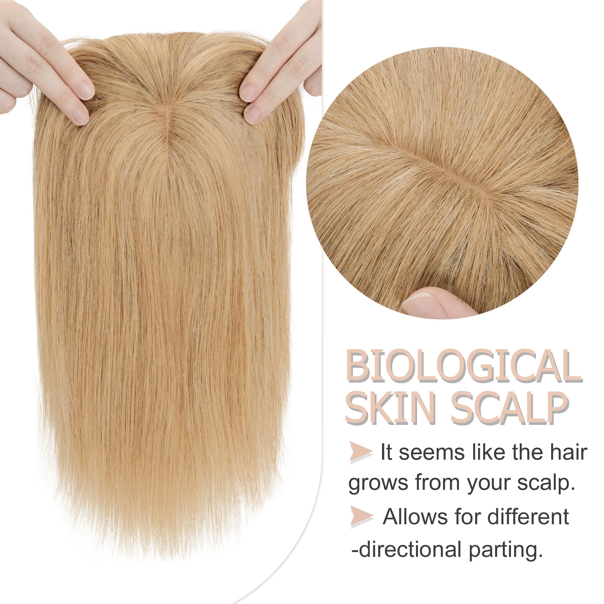 Premium Human Hair Toppers for Women with Bangs – 13x15cm Silk Base, 150% Density Clip-In Hairpiece for Thinning Hair – 14