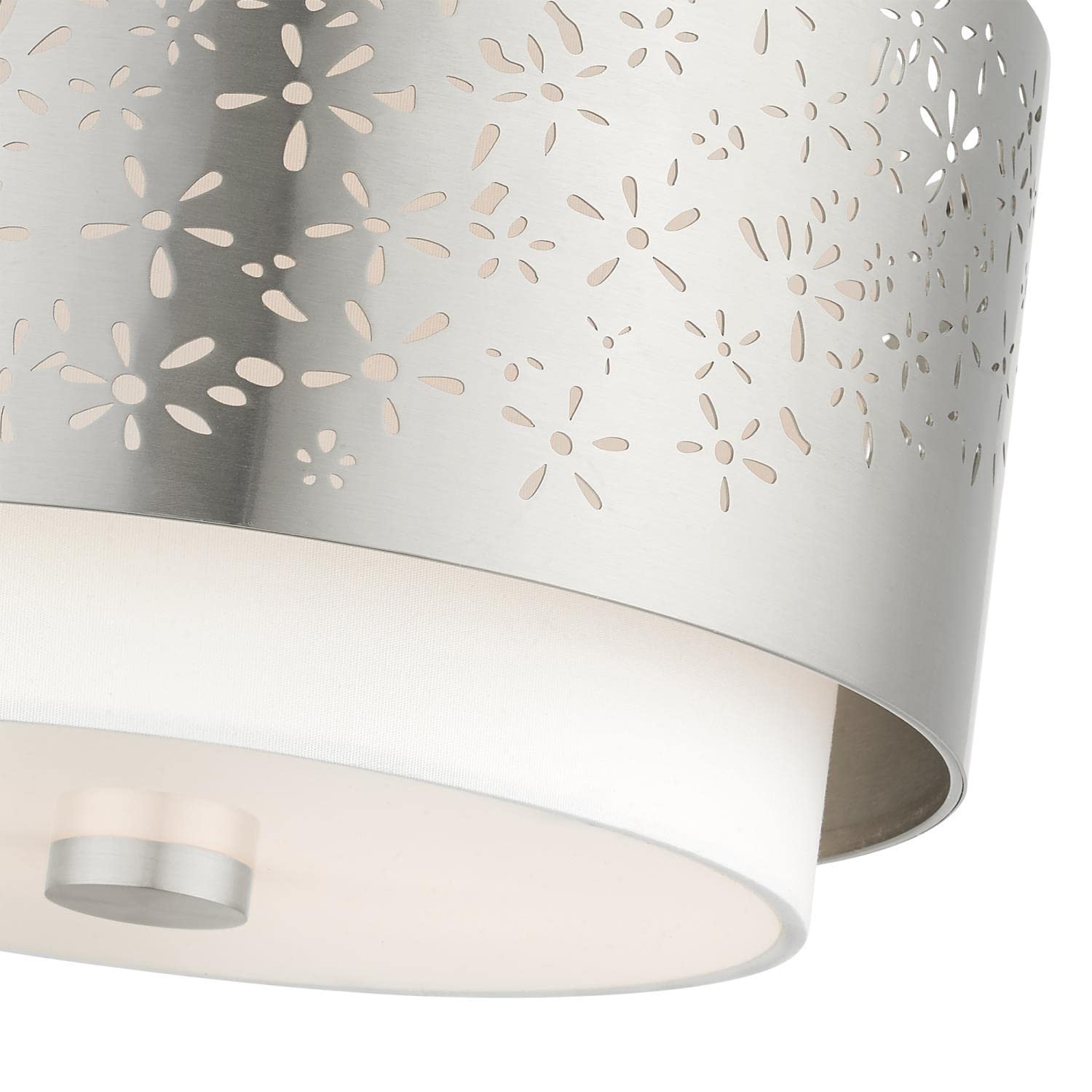 Livex Lighting Noria 2-Light Brushed Nickel Ceiling Mount Fixture - Modern Flush Mount Light for Bedroom, Kitchen & Hallway