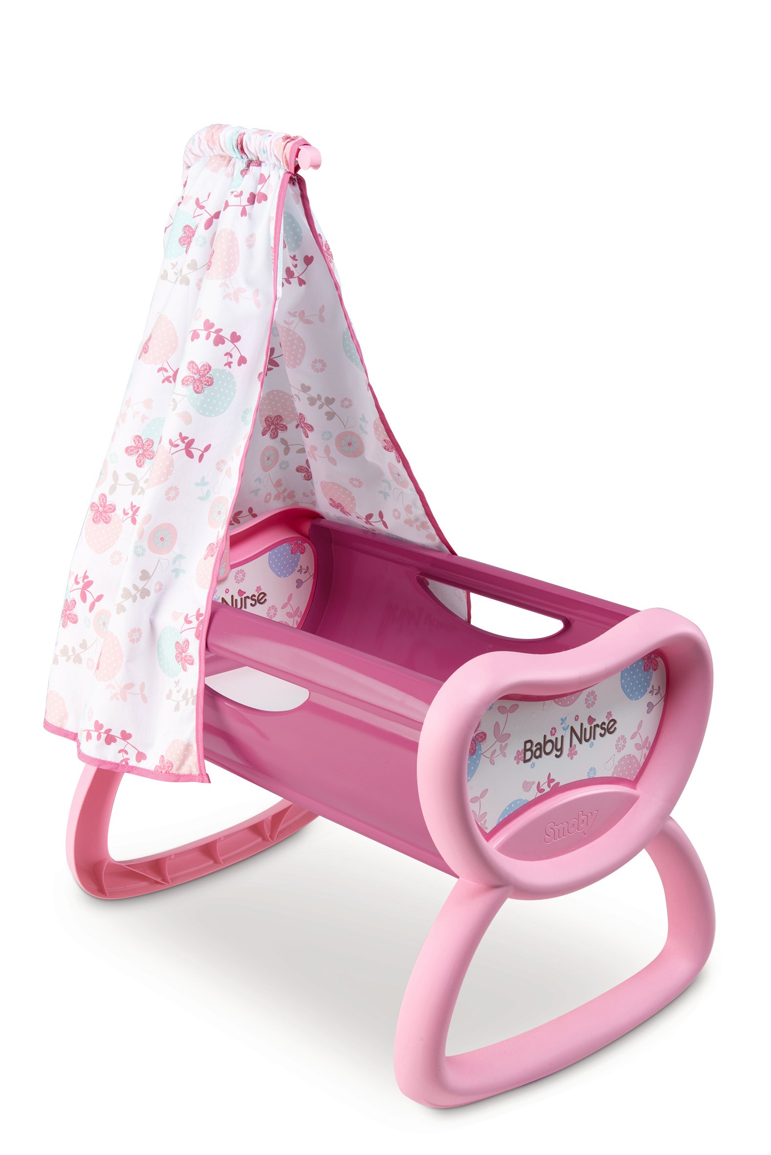 Smoby 220301 Baby Nurse Cradle - Newborn Infant Rocking Bassinet with Soft Mattress & Gentle Motion - Perfect for Nursery, Bedroom & Travel Use