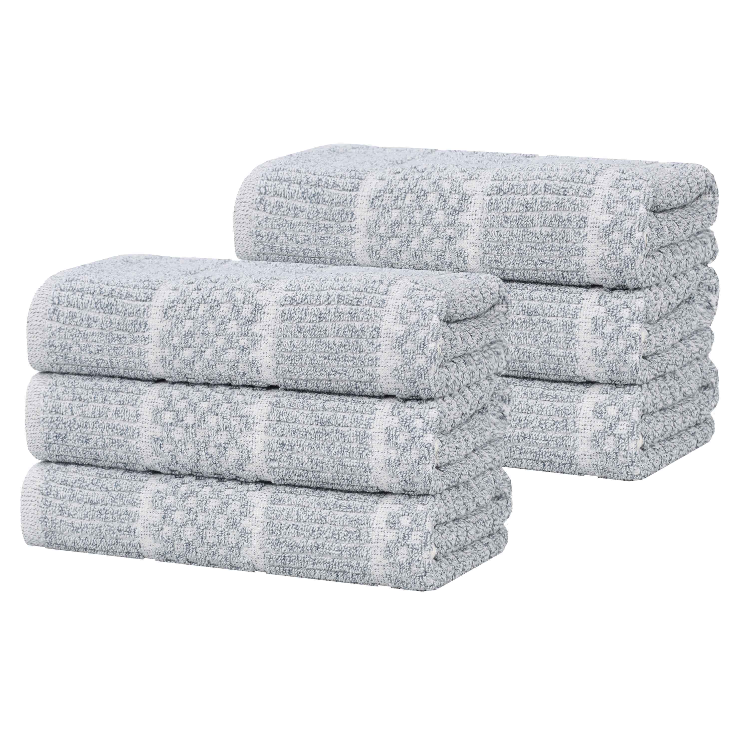 Premium Cotton Blend Checkered and Ribbed Hand Towels Set of 6 - Soft & Absorbent Bathroom, Kitchen, and Guest Towels for Home & Spa Use