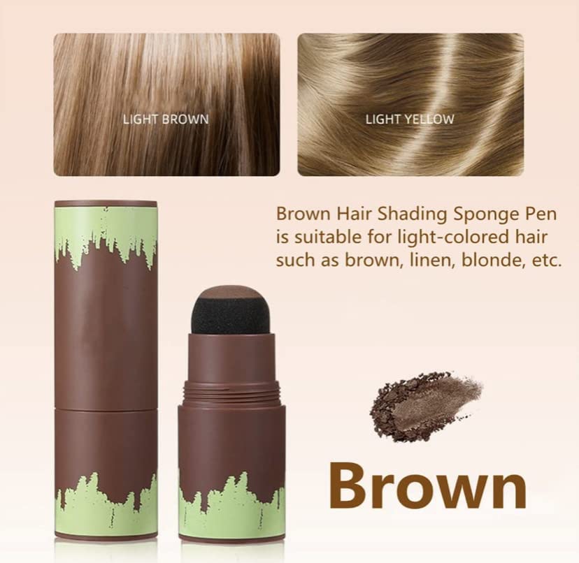 Cellebii Natural Shade Hairline Powder - Waterproof Hair Root Touch Up Concealer for Thinning Hair, Hair Shading Sponge Pen & Shadow Powder Stick (Brown) - Perfect for Daily Use, Travel & Quick Hairline Fixes